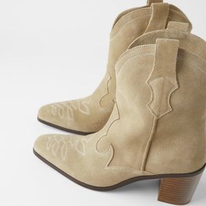 Zara Split Leather Heeled Cowboy Ankle Boots 8